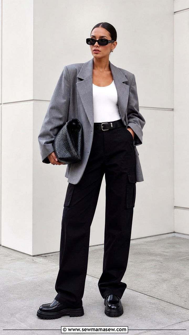 Cargo Pants with Oversized Blazer Outfit - 40 cargo pants outfits ideas
