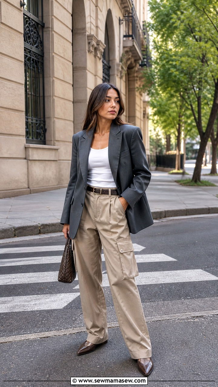 Cargo Pants with Oversized Blazer - 40 cargo pants outfits for women