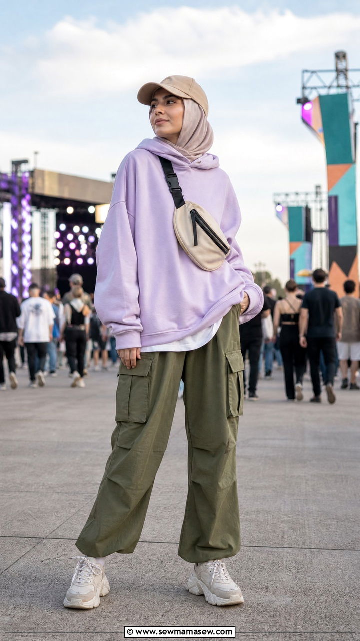 Cargo Pants with Oversized Hoodie - 30 modest music festival outfit ideas