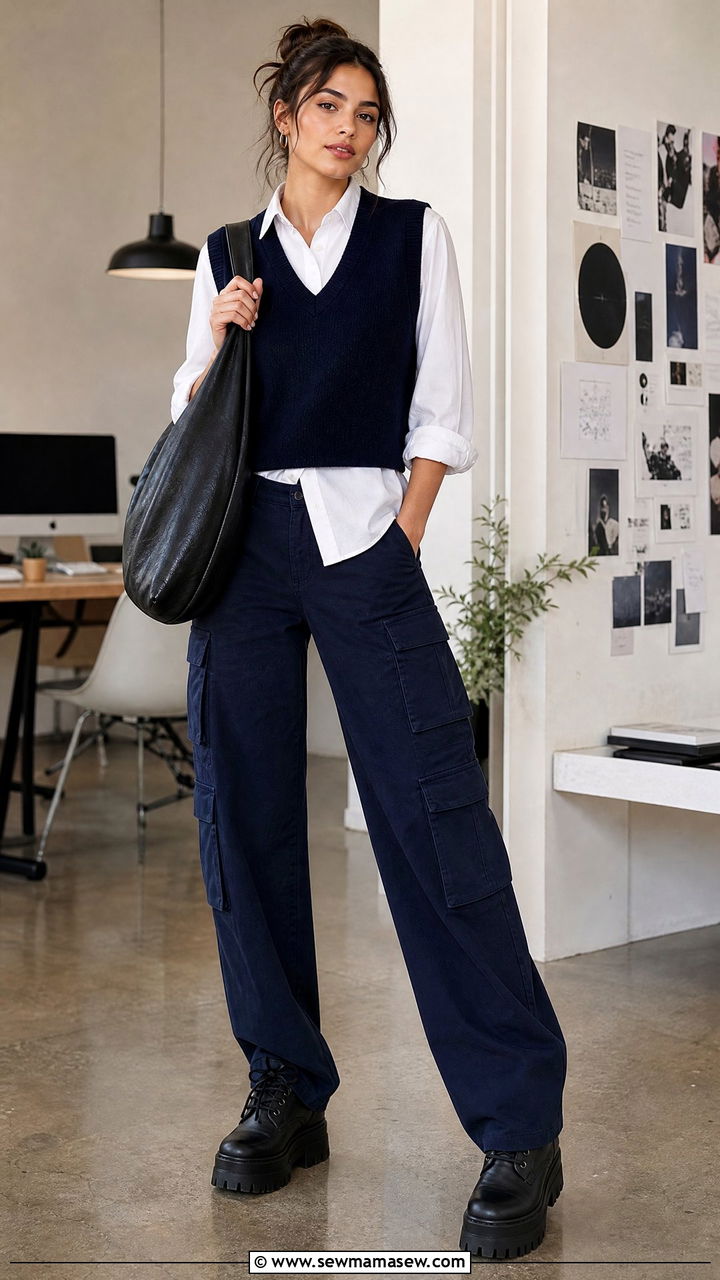 Cargo Pants with Sleeveless Vest and Platform Boots - 30 How to style cargo pants