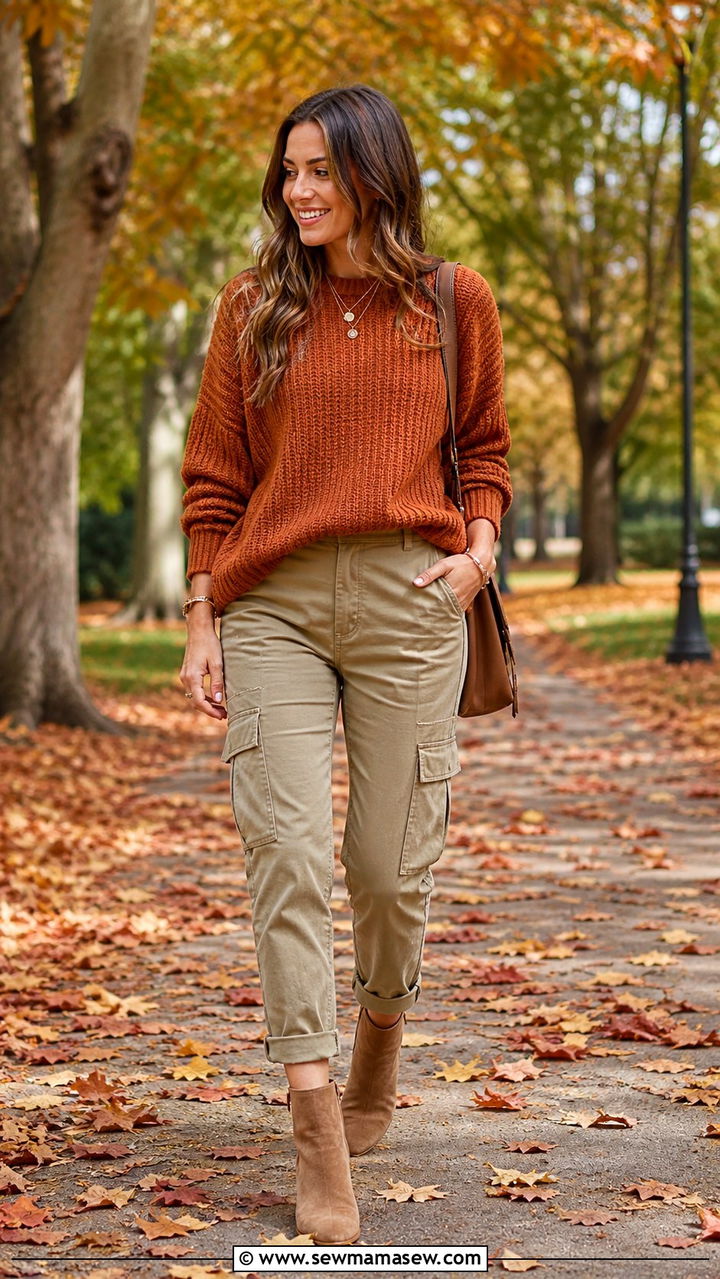 Cargo Pants with Sweater and Ankle Boots - 40 cargo pants outfits for women