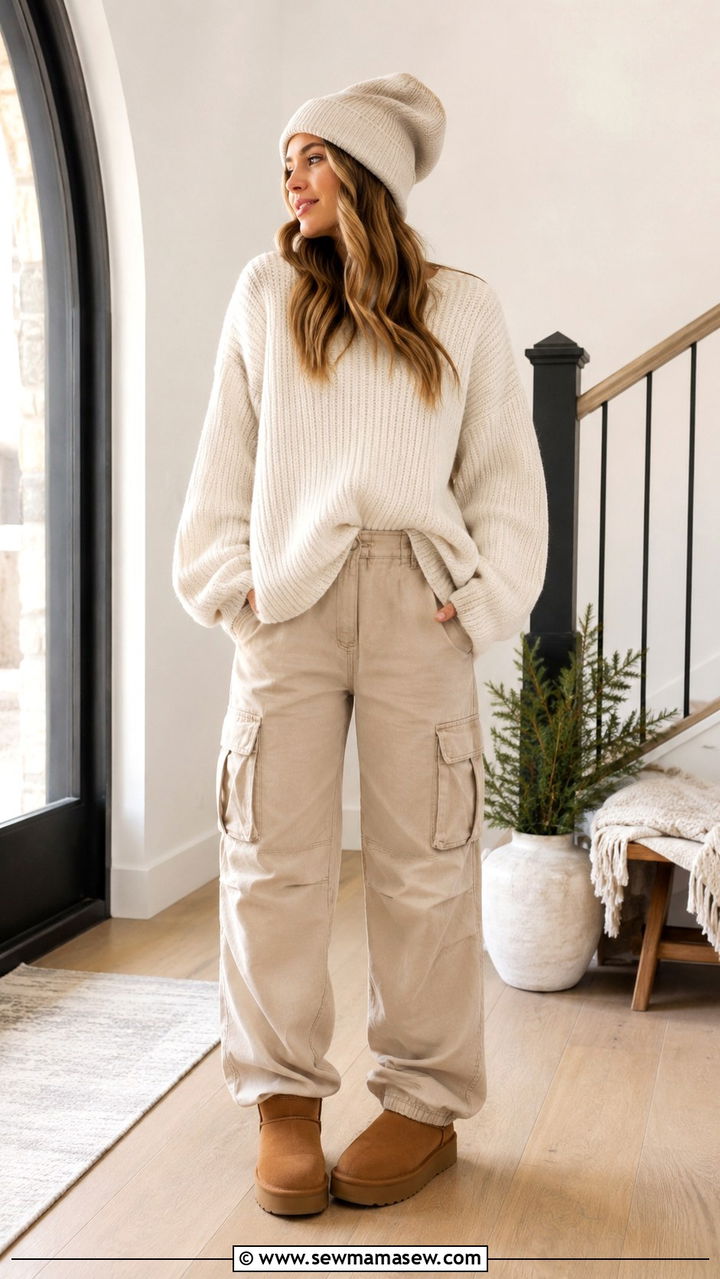 Cargo Pants with Sweater and UGG Boots - 30 How to style cargo pants