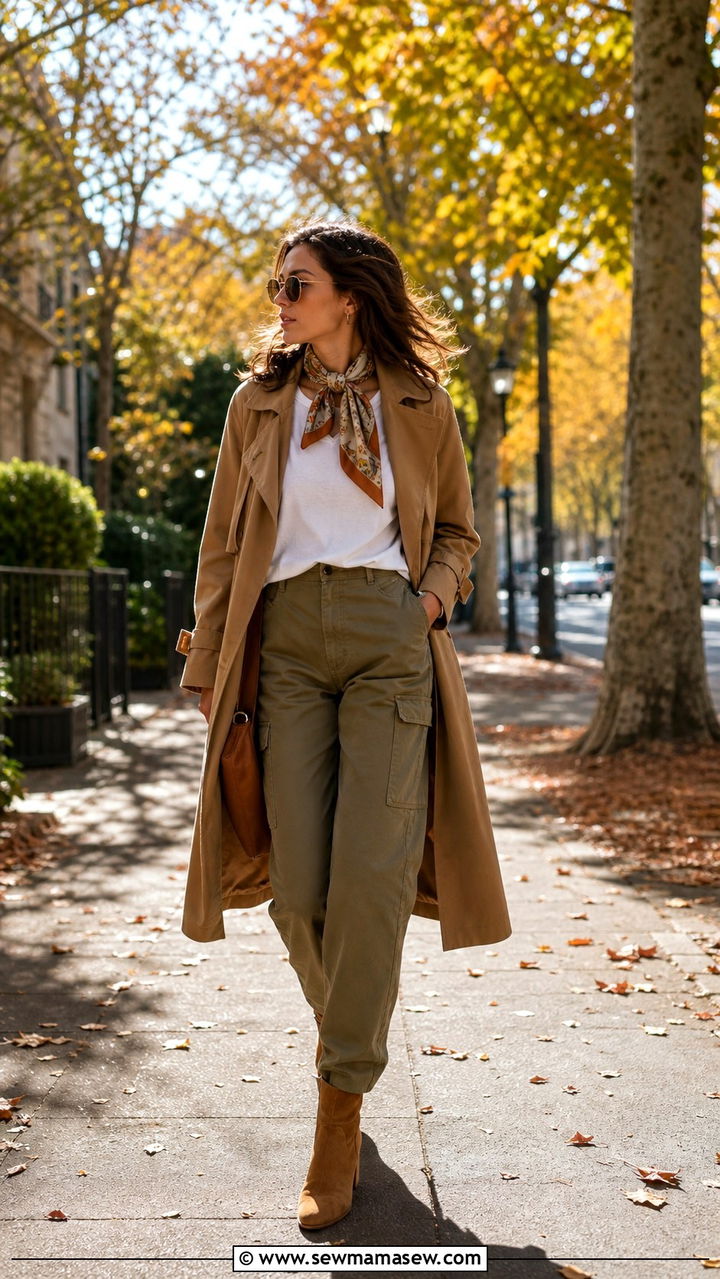 Cargo Pants with Trench Coat Fall Outfit - 40 cargo pants outfits ideas
