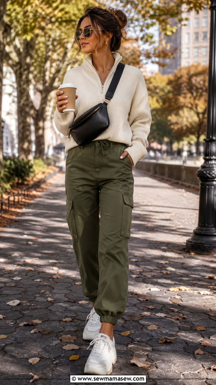 Cargo Pants with a Half Zip Pullover - 30 classy errands outfits