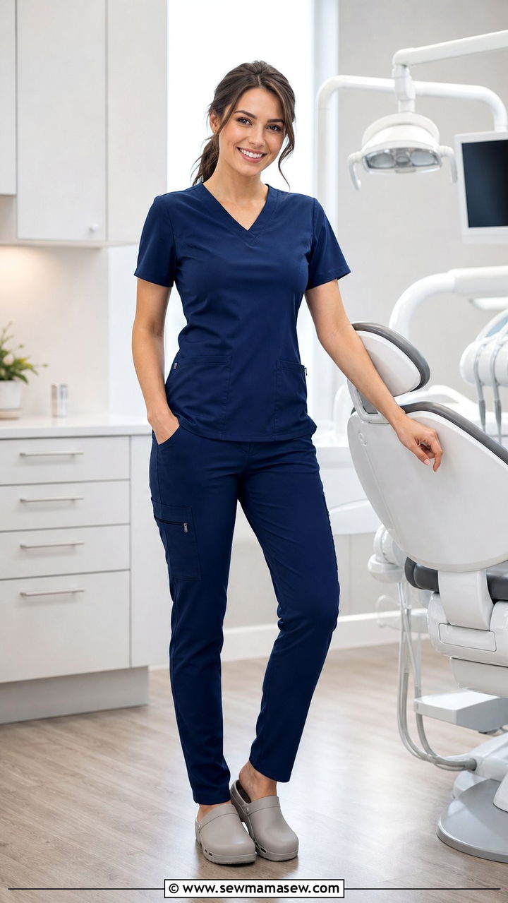 Cargo Scrub Pants With Fitted V Neck Top - 25 Dental assistant outfit ideas