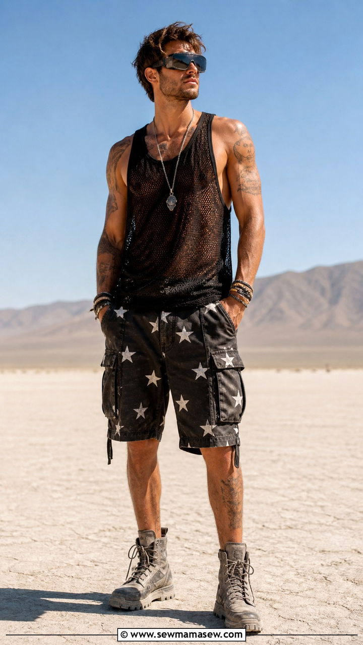 Cargo Shorts And Mesh Tank Burning Man Outfit - 20 Burning Man outfit ideas 2026