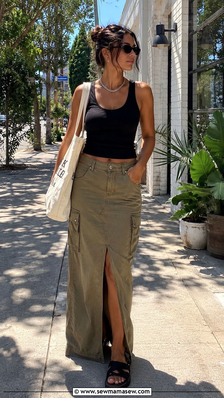 Cargo Skirt and Fitted Tank Outfit - 30 casual streetwear outfits