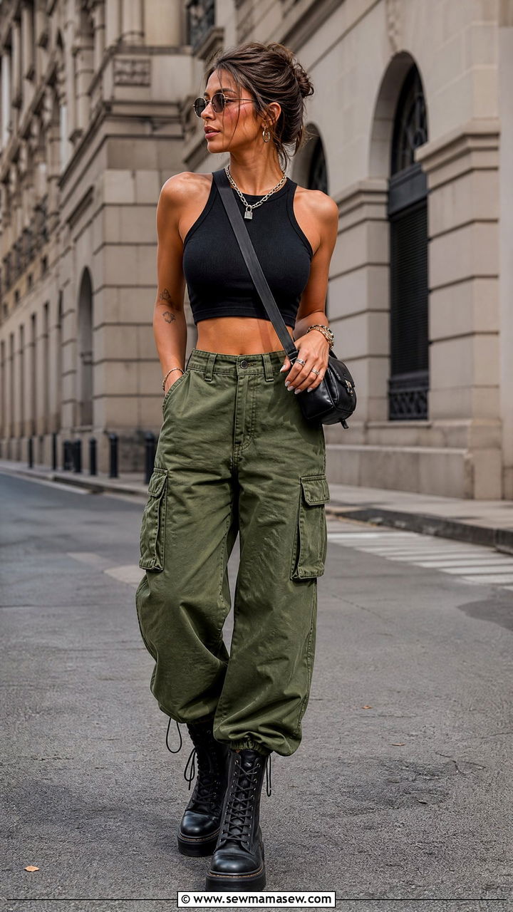 Cargo Trousers With Crop Top And Combat Boots - 35 How to style trousers