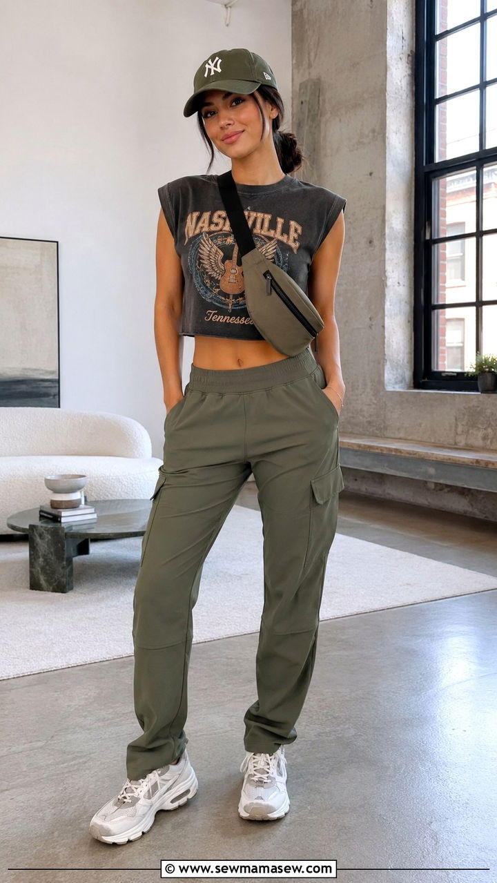 Cargo Yoga Pants With Graphic Crop Top - 25 Yoga outfit ideas with crop top