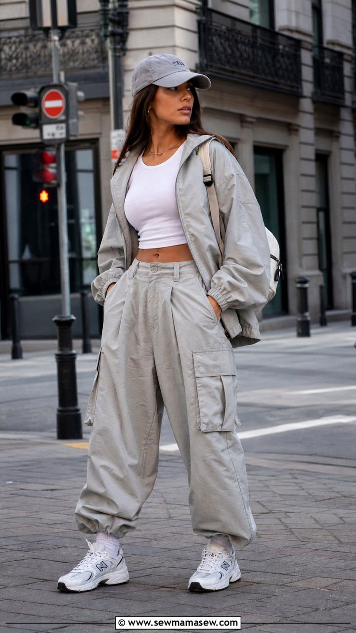 Cargo balloon pants with chunky sneakers - 35 balloon pants outfits for women