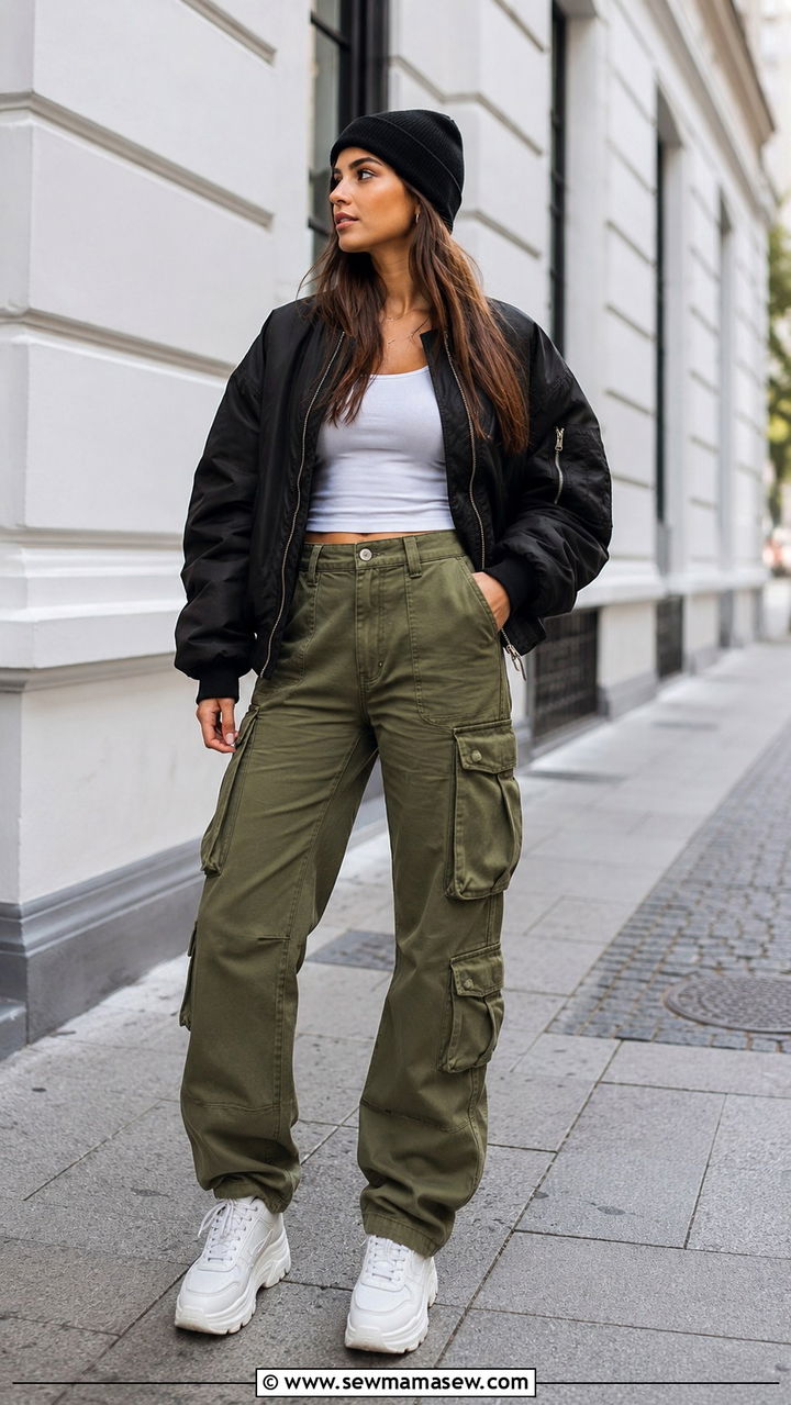 Cargo pants and bomber jacket outfit - 30 Pinterest outfits for women