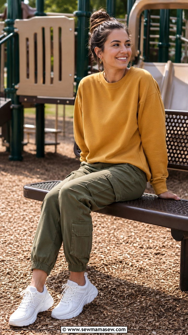 Cargo pants and crewneck sweatshirt preschool teacher outfit - 25 Preschool teacher outfit ideas