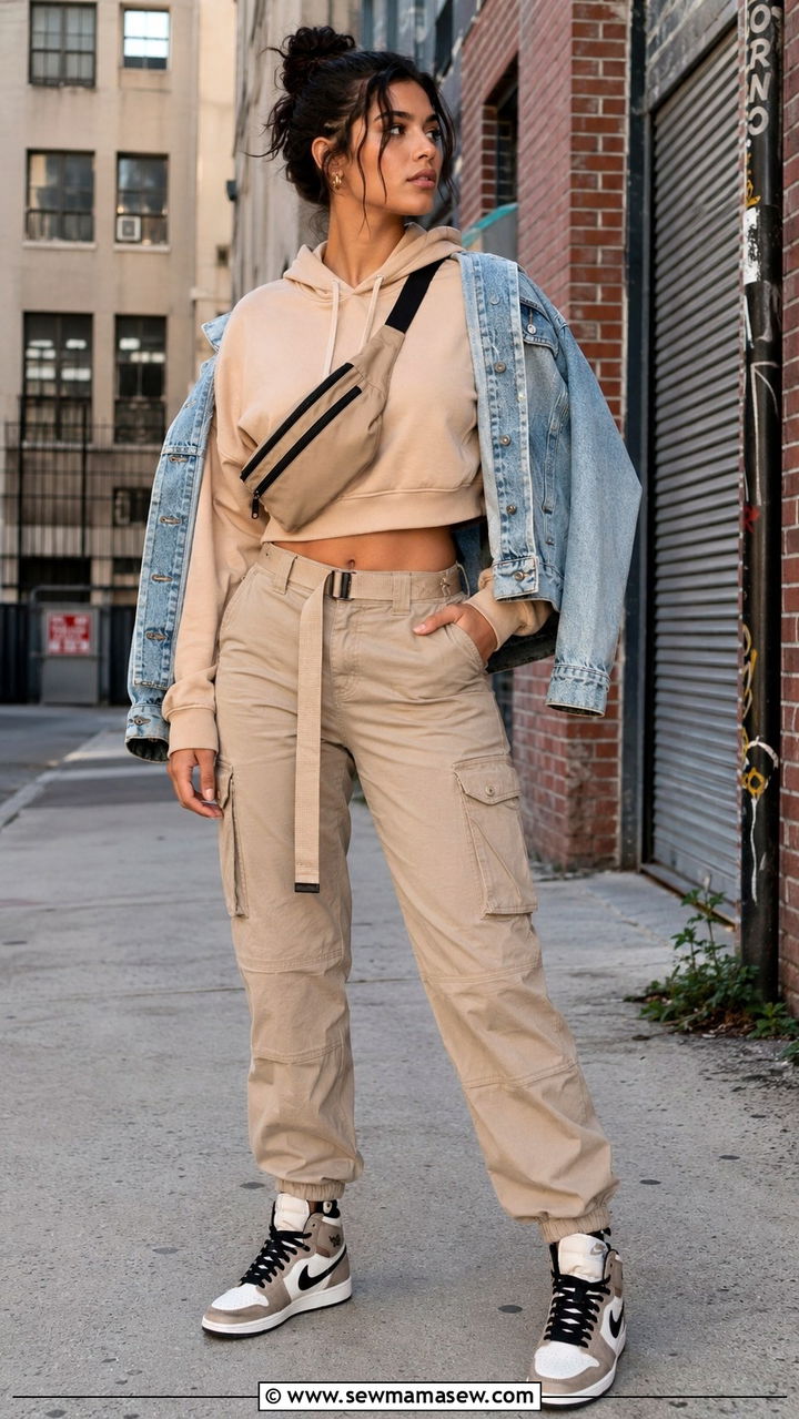 Cargo pants and cropped hoodie outfit - 30 casual sporty chic outfits