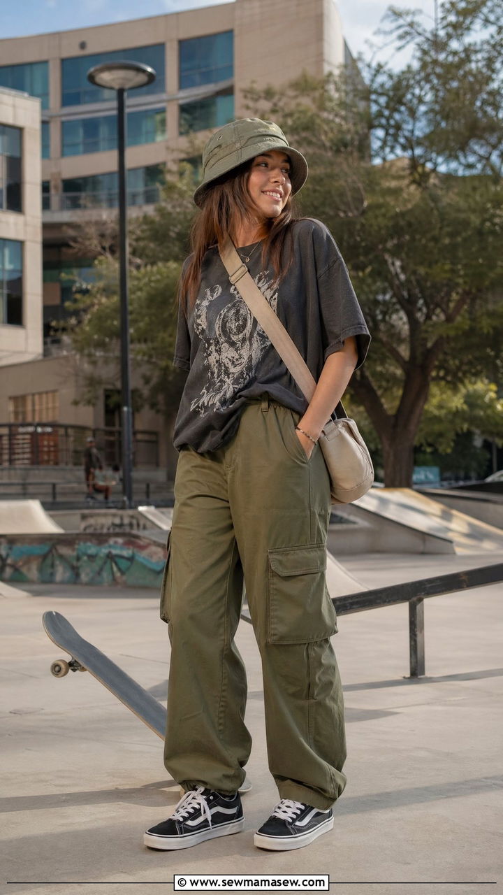 Cargo pants and oversized tee skater style - 35 First day of college outfit ideas