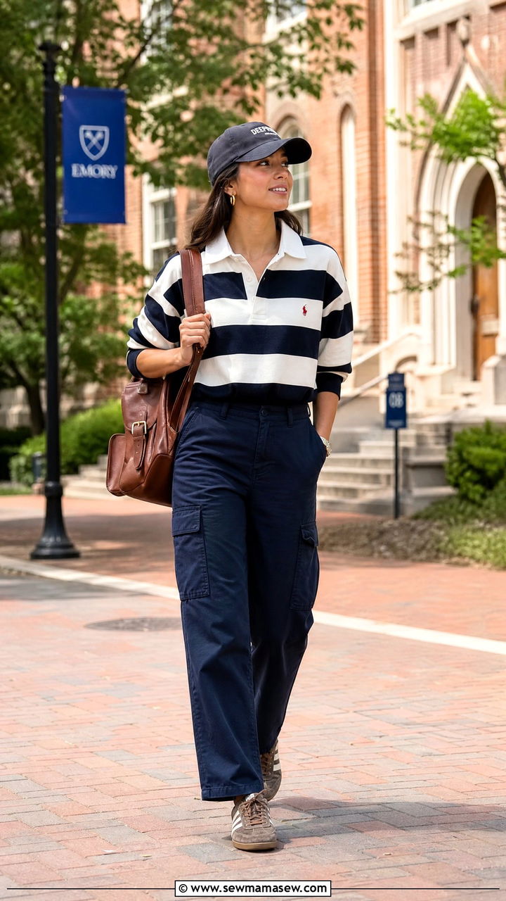 Cargo pants and rugby shirt outfit for travel - 30 Cargo pants outfit ideas for travel