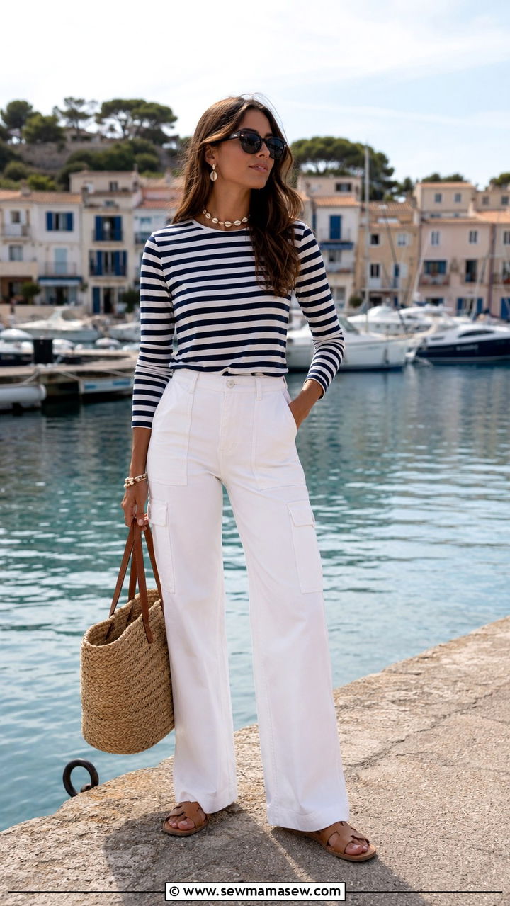 Cargo pants and striped tee outfit for travel - 30 Cargo pants outfit ideas for travel