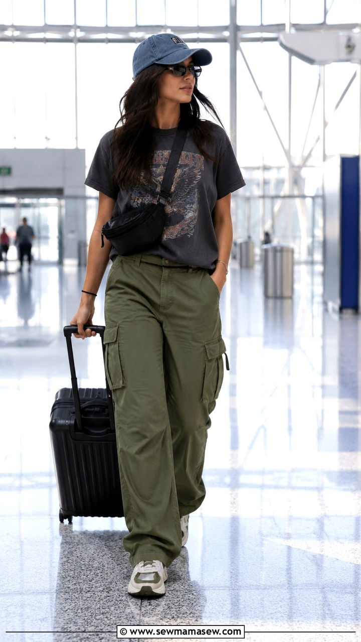 Cargo pants graphic tee sneakers LAX - 30 LAX airport outfit ideas