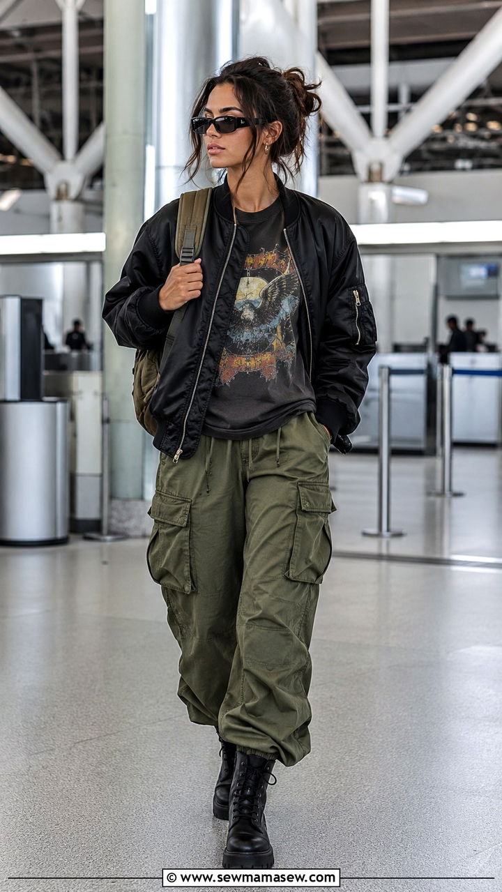 Cargo pants with a graphic tee - 25 Airport outfit ideas for international travel