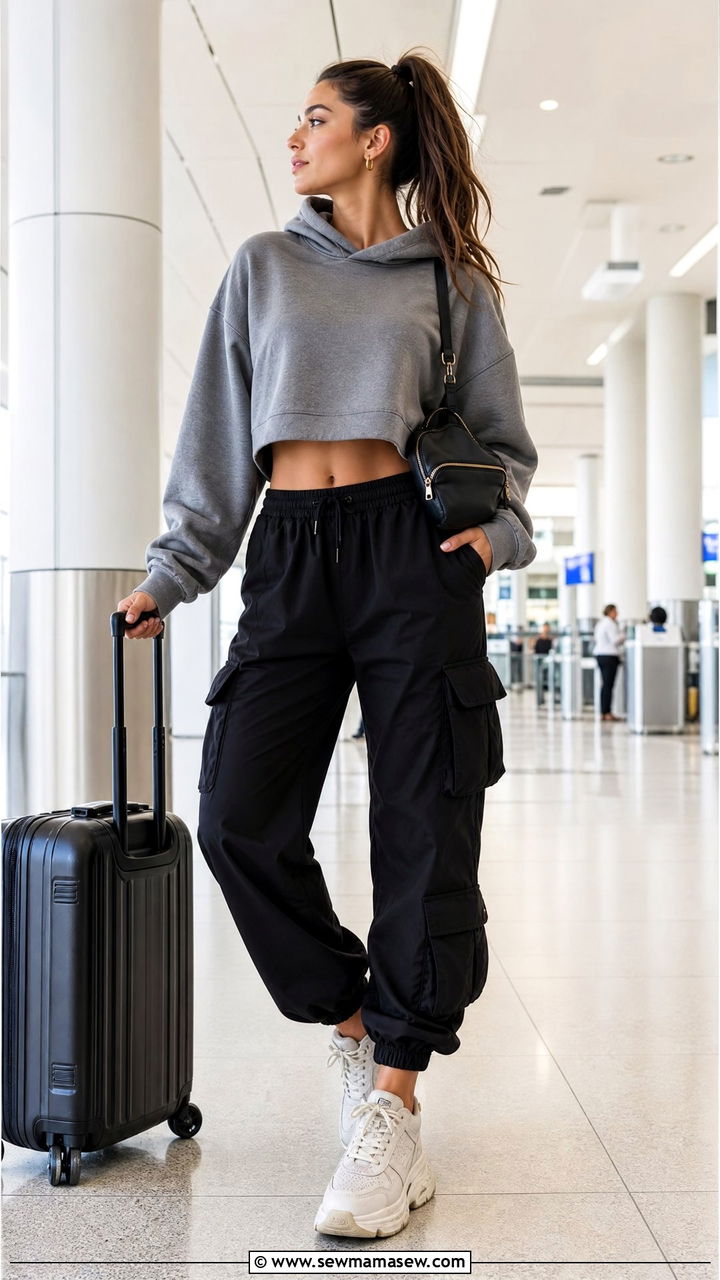 Cargo pants with cropped hoodie and chunky sneakers - 30 Summer outfits with cargo pants