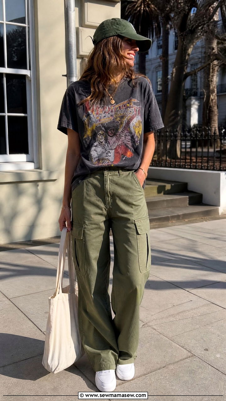 Cargo pants with graphic tee and sneakers - 25 chic cargo pants outfit ideas