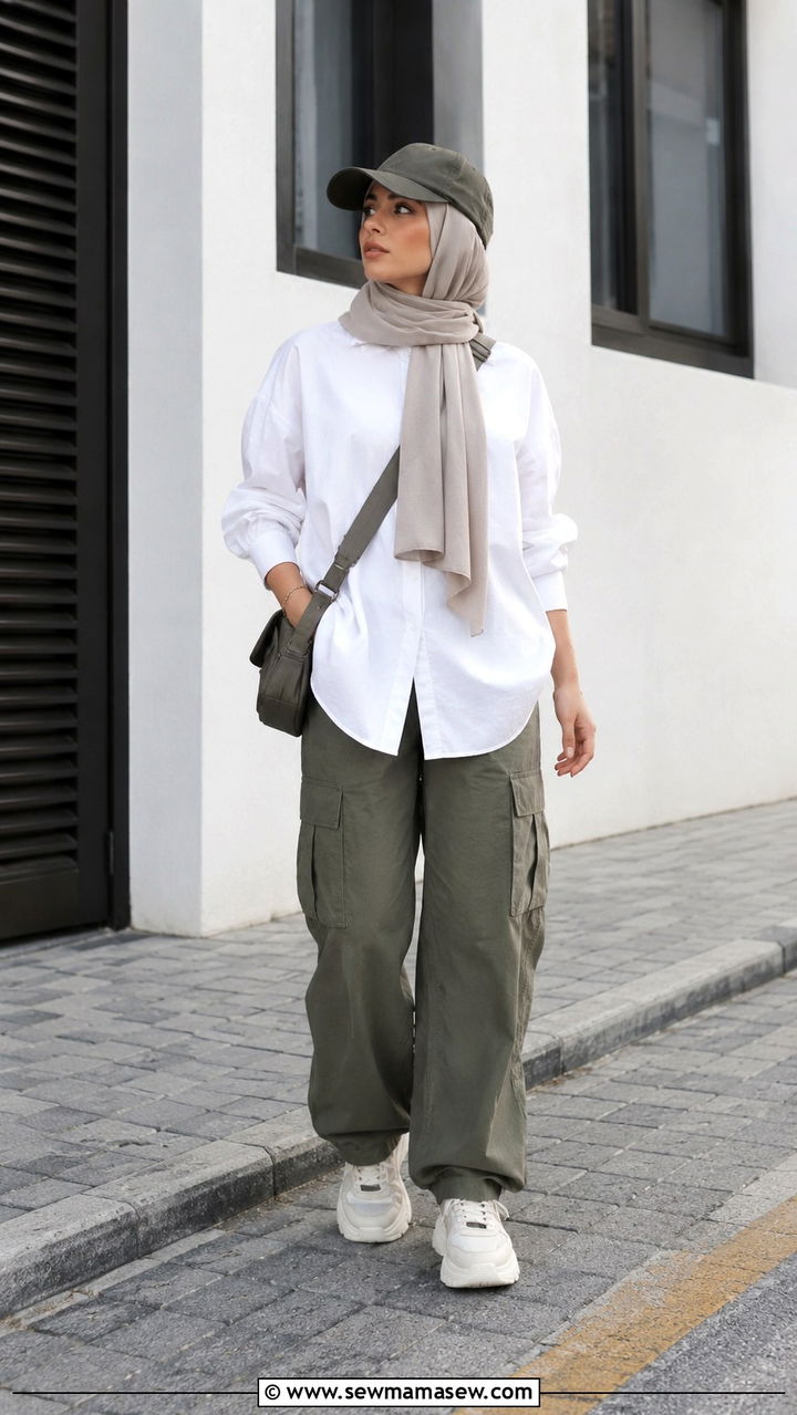 Cargo pants with oversized shirt and hijab - 25 outfit ideas for hijab women