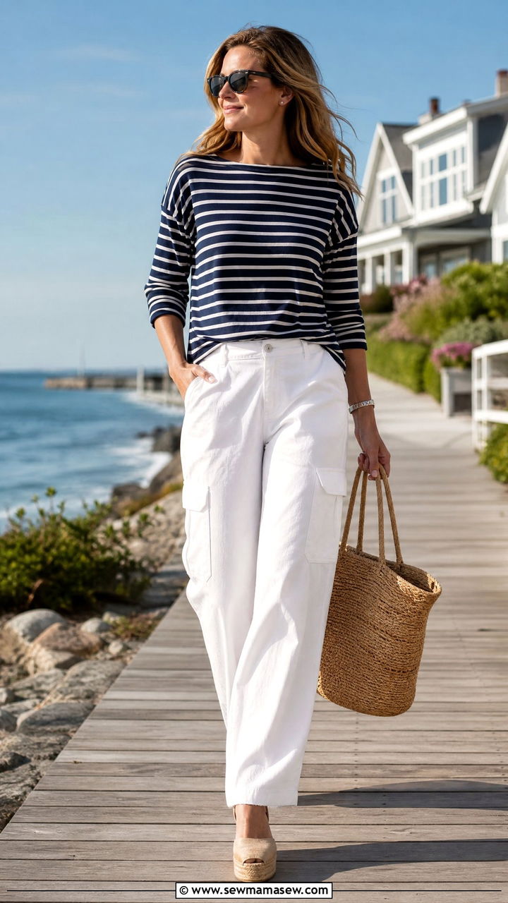 Cargo pants with striped top and espadrilles - 25 chic cargo pants outfit ideas