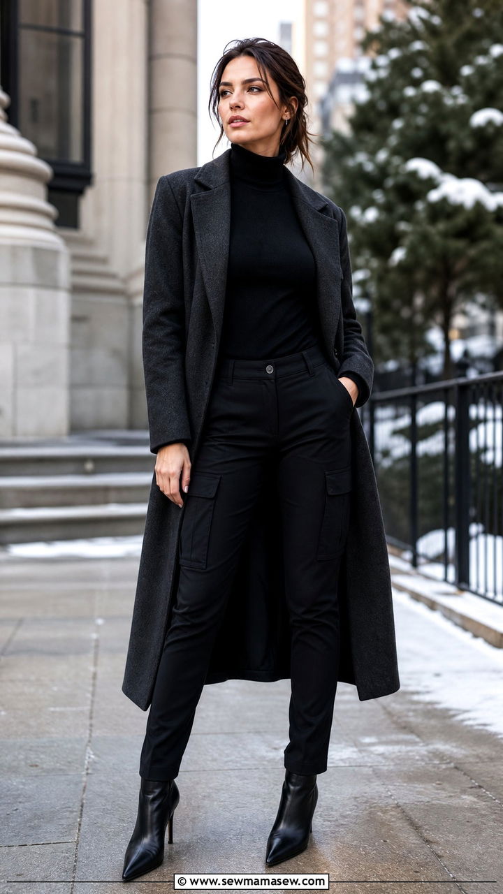 Cargo pants with turtleneck and pointed boots - 25 chic cargo pants outfit ideas
