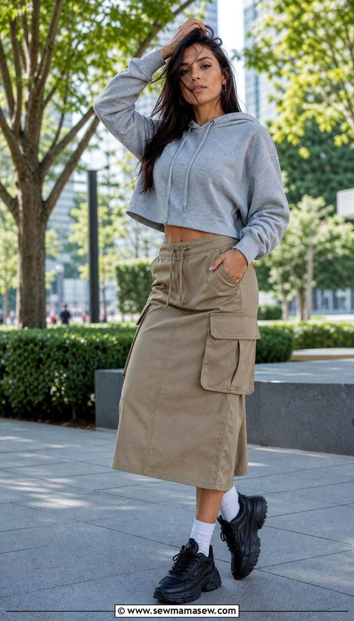 Cargo skirt and hoodie outfit - 25 streetwear outfits aesthetic