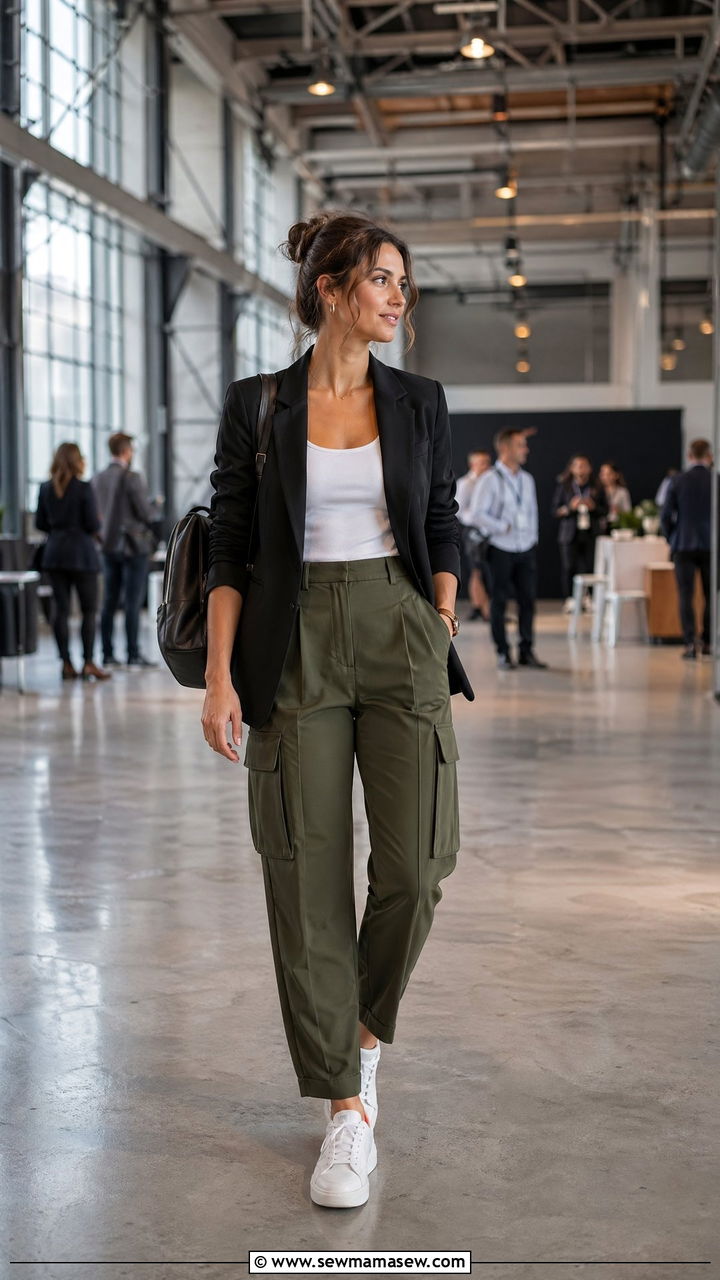 Cargo trousers and structured blazer outfit - 35 Conference outfit ideas for women