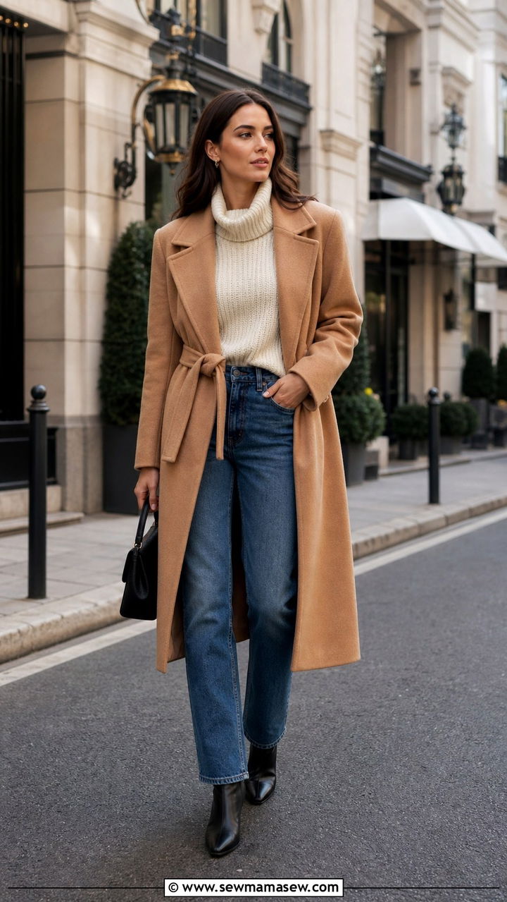 Carolyn Bessette Kennedy Camel Coat Blue Jeans Outfit - 20 Old money outfit ideas Carolyn Bessette Kennedy
