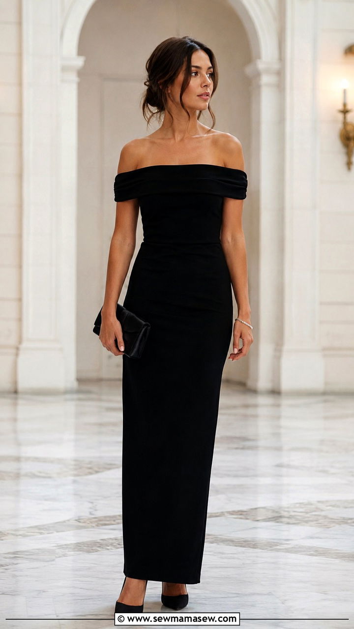 Carolyn Bessette Kennedy Off Shoulder Black Evening Dress - 20 Old money outfit ideas Carolyn Bessette Kennedy