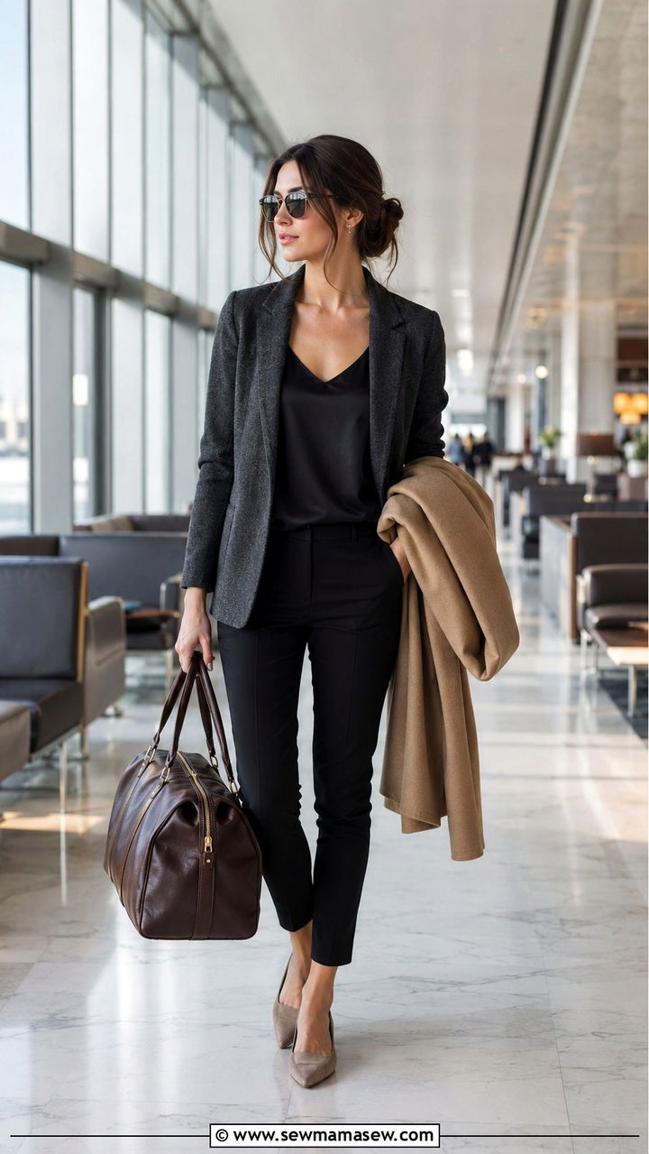 Cashmere Blazer With Cigarette Pants Airport Outfit - 25 Airport outfit ideas JFK New York