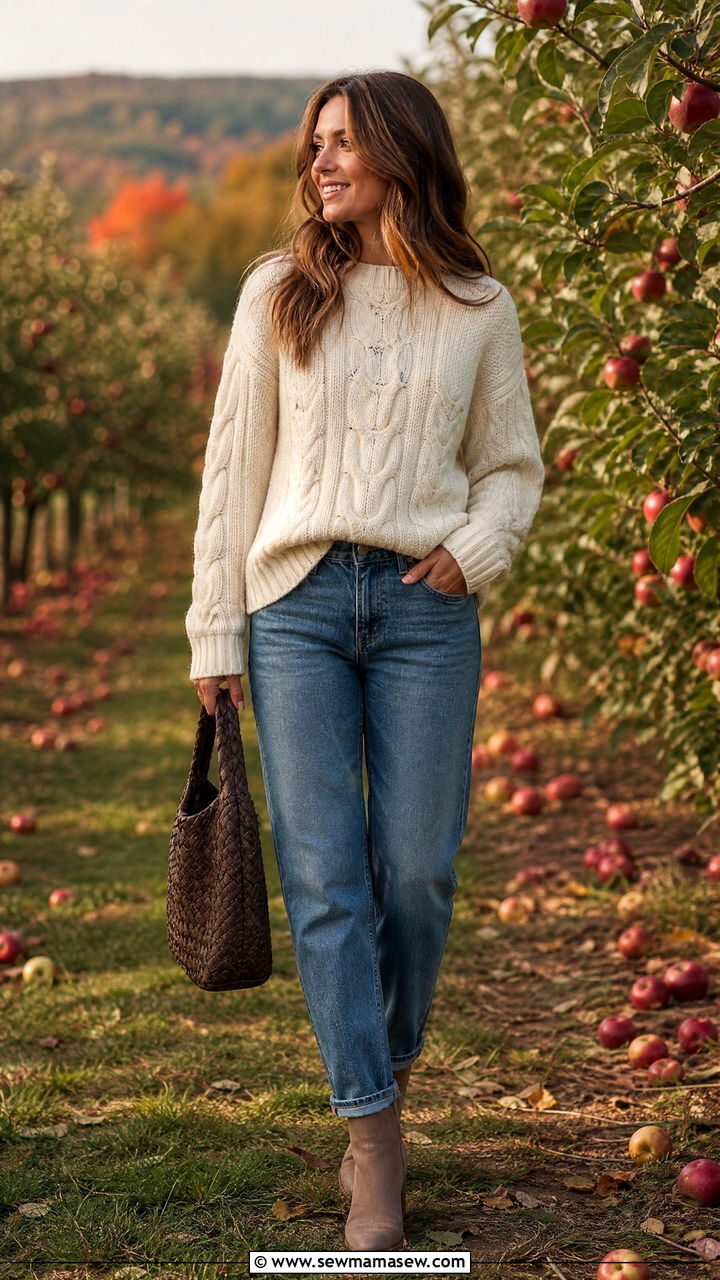 Cashmere Cable Knit Sweater and Jeans - 25 Cashmere loungewear outfit ideas