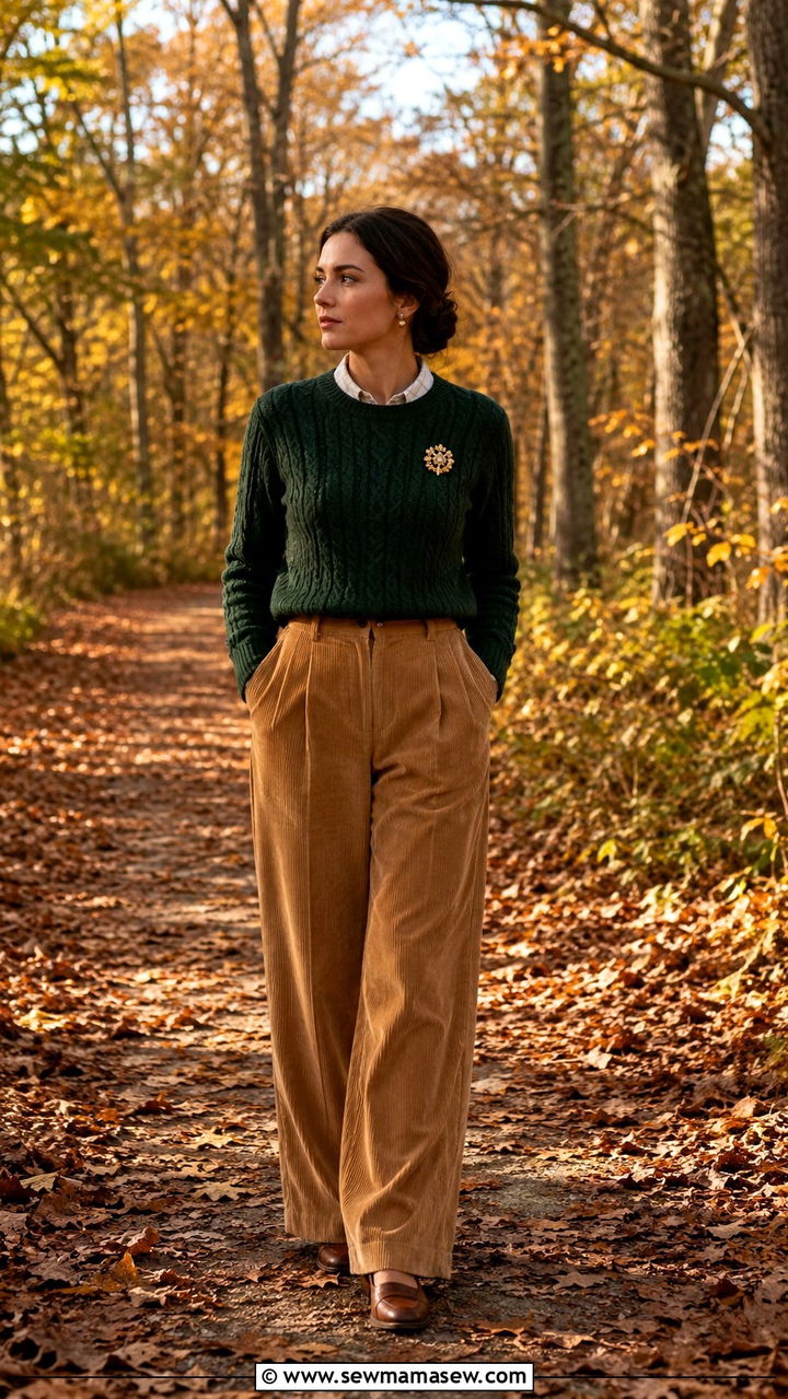 Cashmere Cable Knit and Corduroy Pants - 25 Old money outfit ideas with cashmere