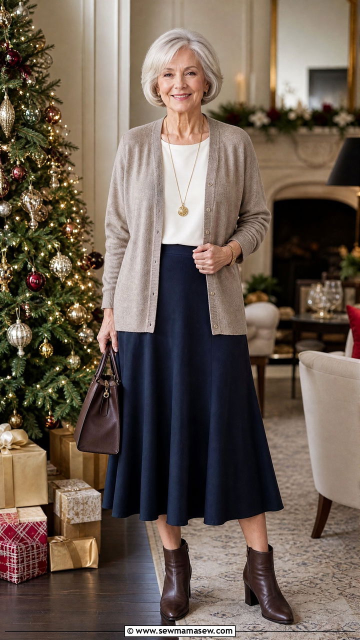 Cashmere Cardigan With Midi Skirt Outfit For Women Over 70 - 30 Outfit ideas for women over 70