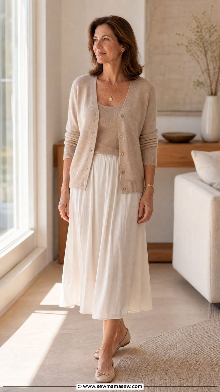 Cashmere Cardigan and Midi Skirt - 40 How to dress in your 50s