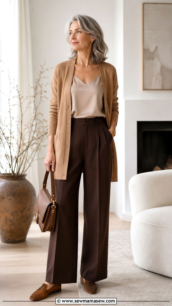 Cashmere Cardigan and Wide Leg Pants - 30 Trendy outfit ideas for women over 50