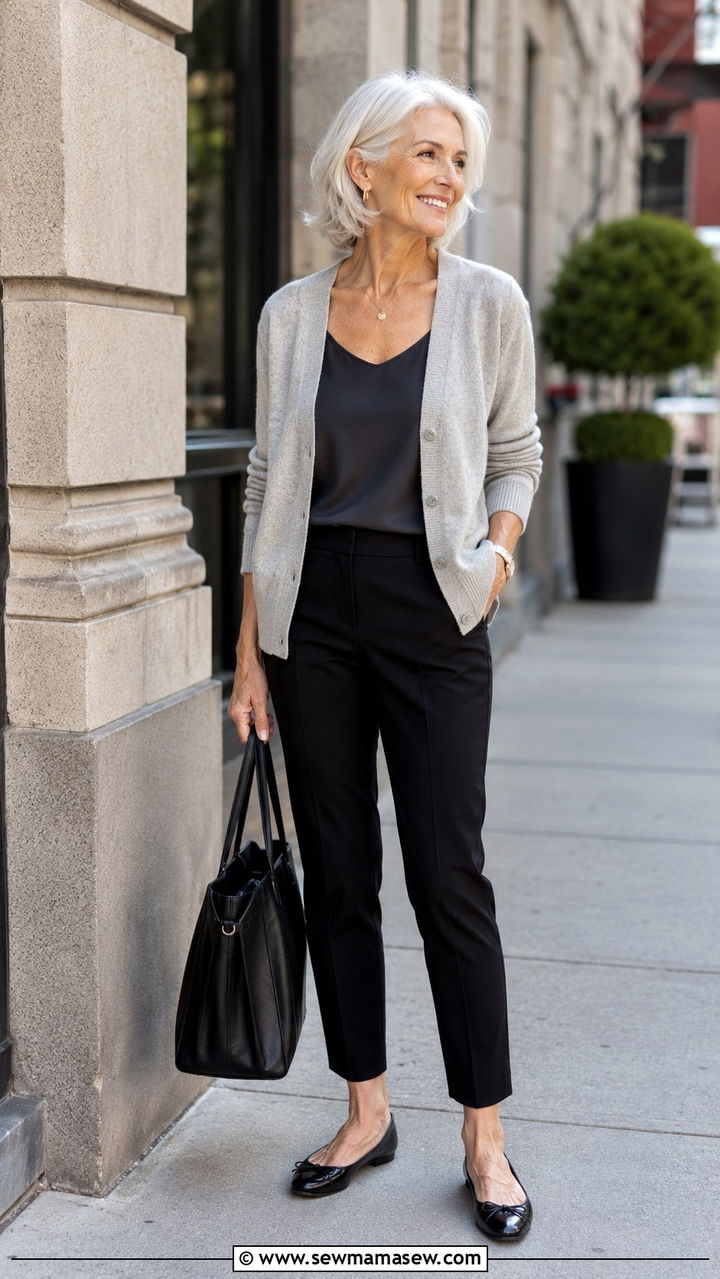 Cashmere Cardigan with Slim Ankle Trousers - 25 Work outfits for women over 60