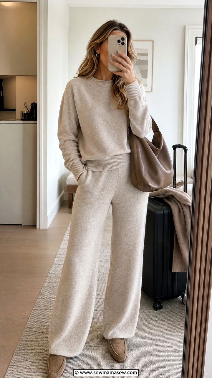 Cashmere Co Ord Set Travel Outfit - 30 modest airport outfit ideas