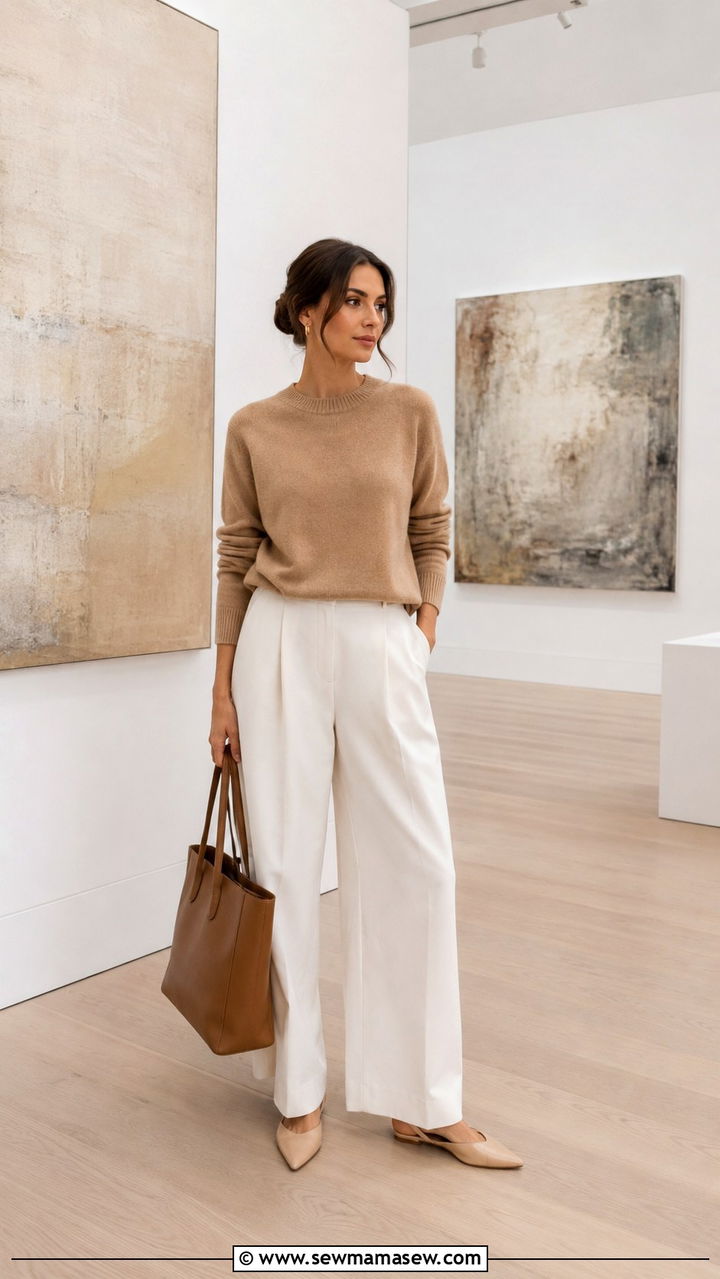 Cashmere Crewneck Sweater With Tailored Wide Leg Trousers - 30 Trendy outfits for women over 40