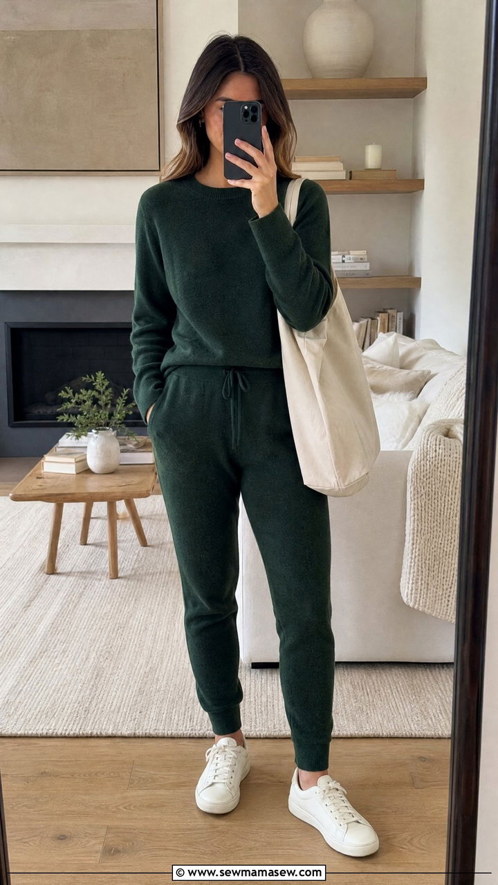Cashmere Crewneck Sweater and Joggers - 25 Cashmere loungewear outfit ideas