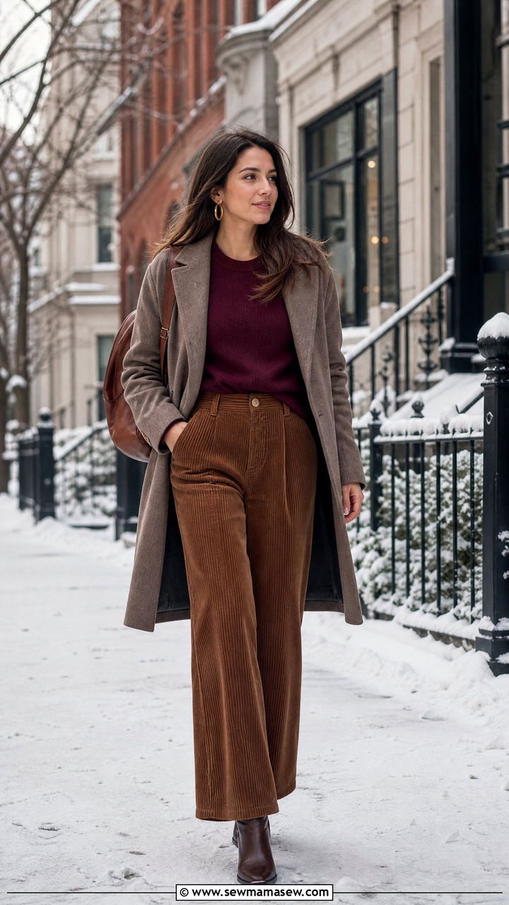 Cashmere Crewneck and Corduroy Pants Winter Travel Outfit - 40 travel outfits ideas