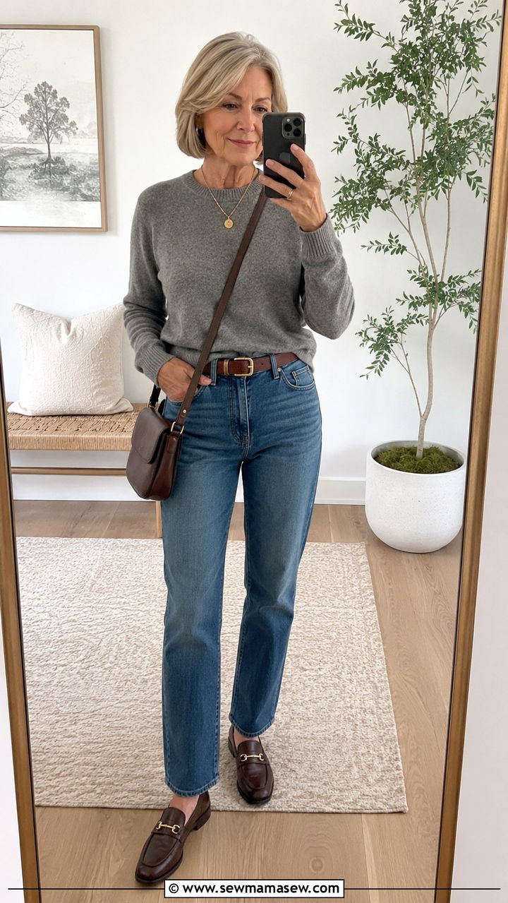 Cashmere Crewneck with Straight Leg Jeans - 25 Weekend outfit ideas for women over 60