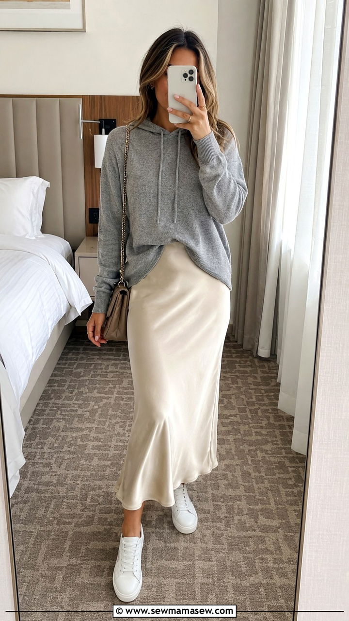Cashmere Hoodie And Silk Slip Skirt - 25 7 day travel capsule outfits