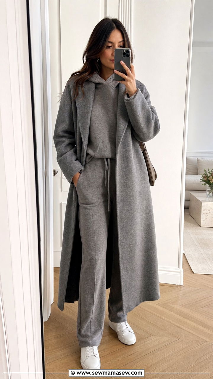 Cashmere Hoodie With Tailored Sweatpants and White Sneakers - 25 Cool aunt outfit ideas