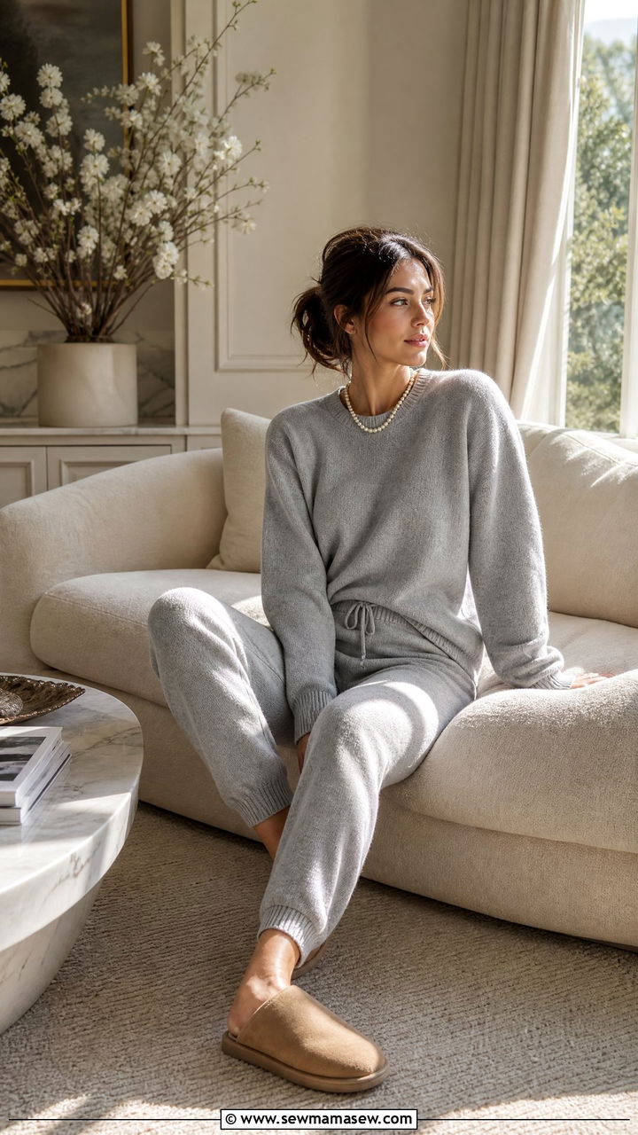 Cashmere Lounge Set with Tapered Joggers - 30 Clean girl loungewear outfit ideas
