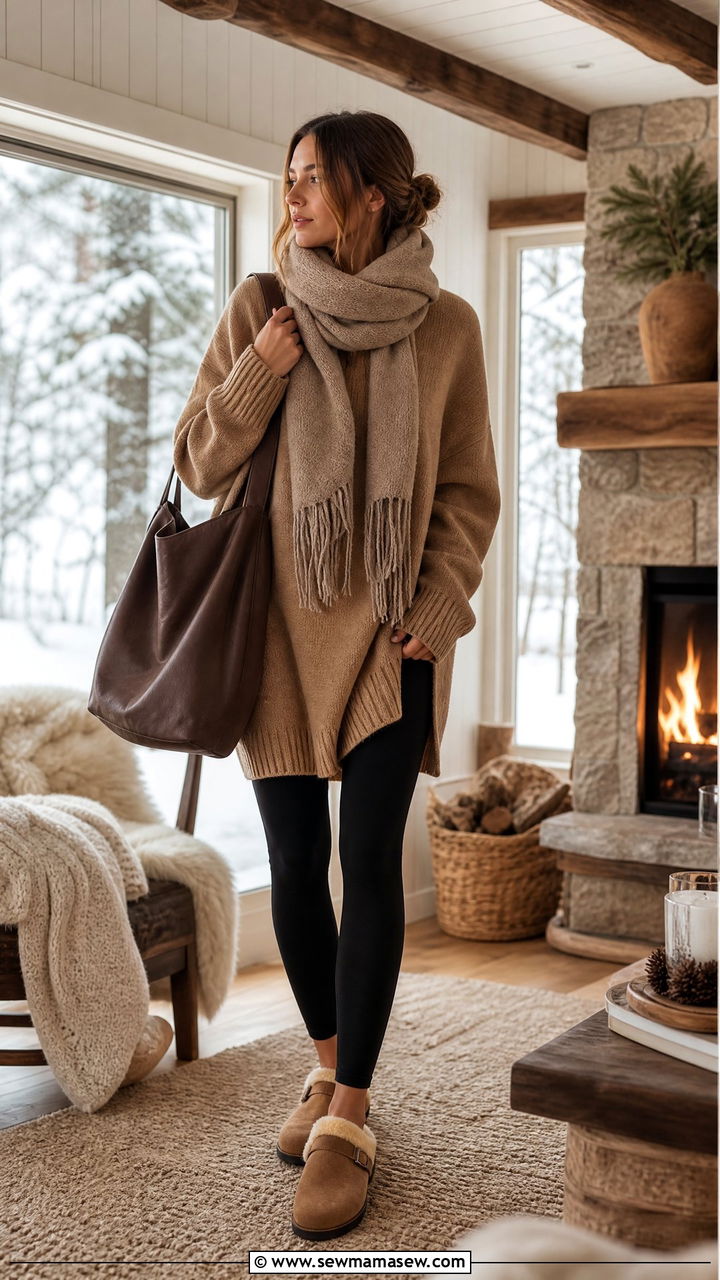 Cashmere Oversized Sweater and Leggings - 25 Cashmere loungewear outfit ideas