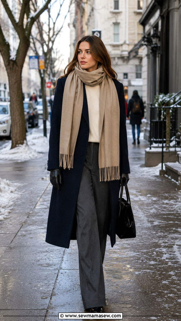 Cashmere Scarf and Wool Coat - 25 Old money outfit ideas with cashmere