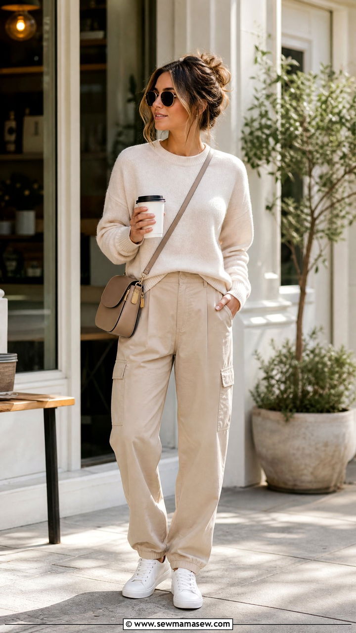 Cashmere Sweater And Beige Cargo Pants - 25 classy cargo pants outfits