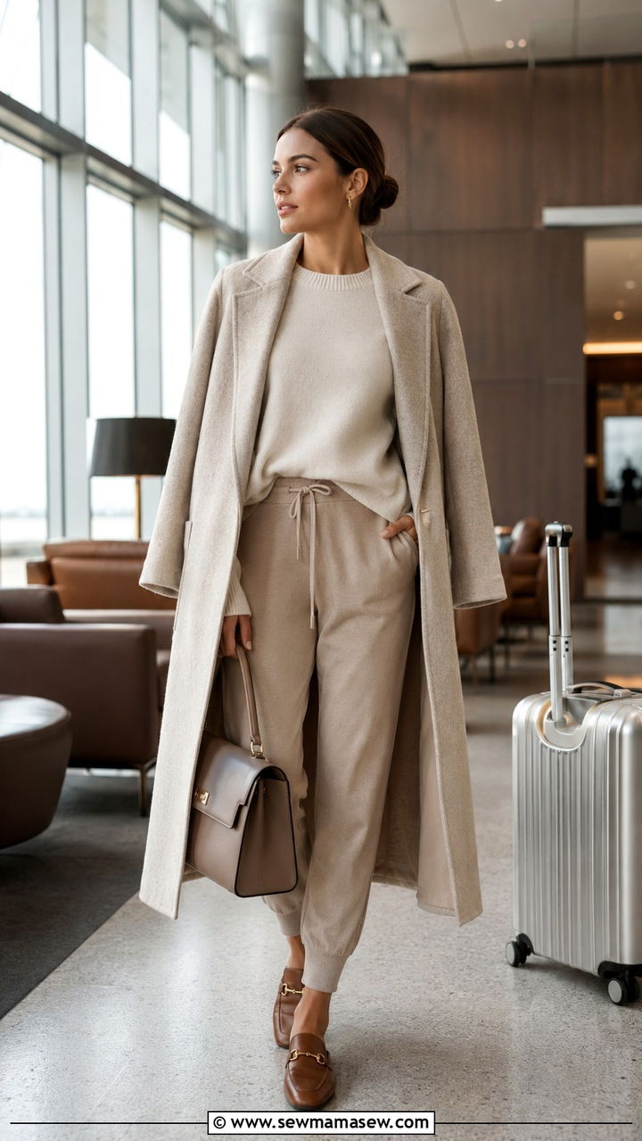Cashmere Sweater And Joggers Travel Outfit - 25 Airport outfit ideas with joggers